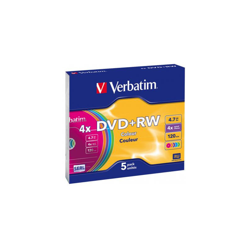 Диск DVD Verbatim 4.7Gb 4x SlimCase 5шт Color (43297)