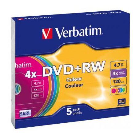 Диск DVD Verbatim 4.7Gb 4x SlimCase 5шт Color (43297)