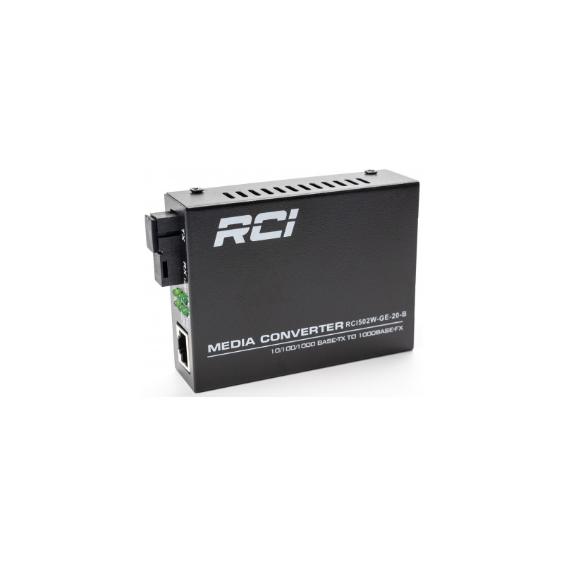Медіаконвертер RCI 1G, 20km, SC, RJ45, Tx 1550nm standart size metal case (RCI502W-GE-20-B)