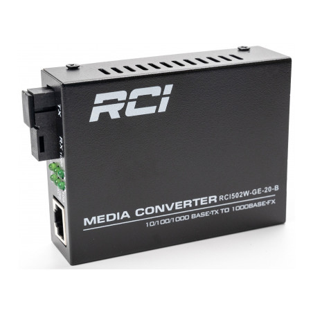 Медіаконвертер RCI 1G, 20km, SC, RJ45, Tx 1550nm standart size metal case (RCI502W-GE-20-B)