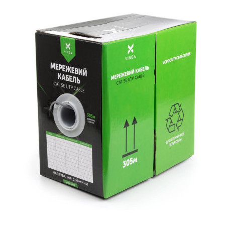 Кабель мережевий Vinga UTP 305м cat.5e Copper 4 pairs 0.5мм мідь (VCPDCUTPC505CO305)