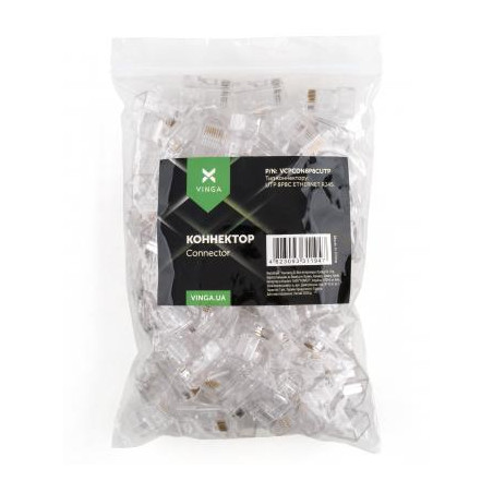 Конектор Vinga RJ-45 UTP 100 шт. (VCPCON8P8CUTP)