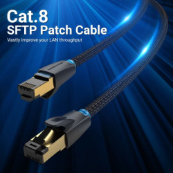Патч-корд 0.5м, S/FTP cat 8 RJ-45 COPPER black Vention (IKGBD)