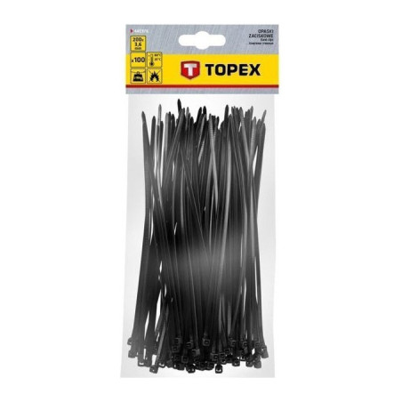 Стяжка Topex чорна, 3.6x200 мм, пластик, 100 шт. (44E976)