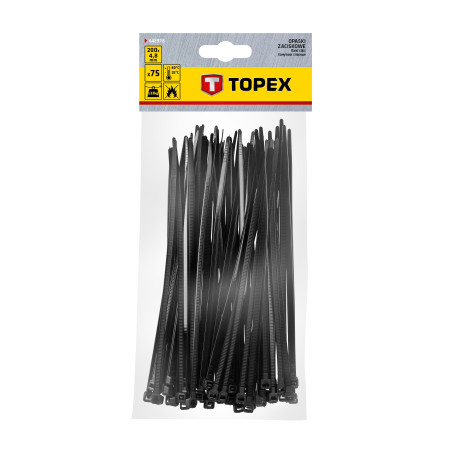 Стяжка Topex чорна, 4.8x200 мм, пластик, 75 шт. (44E978)