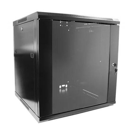Шафа настінна Hypernet 12U 19" 600x450, glass door, black (WMNC-12U-FLAT-BLACK)