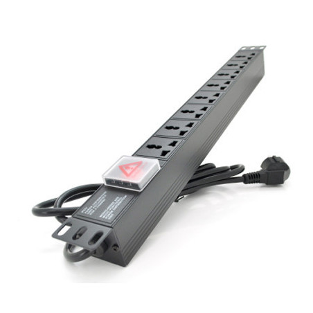 Силовий блок 19" 8 універс. розеток, кабель 1.8м, вимикач, алюм. корпус PiPo (PP8PDUGR-UN)