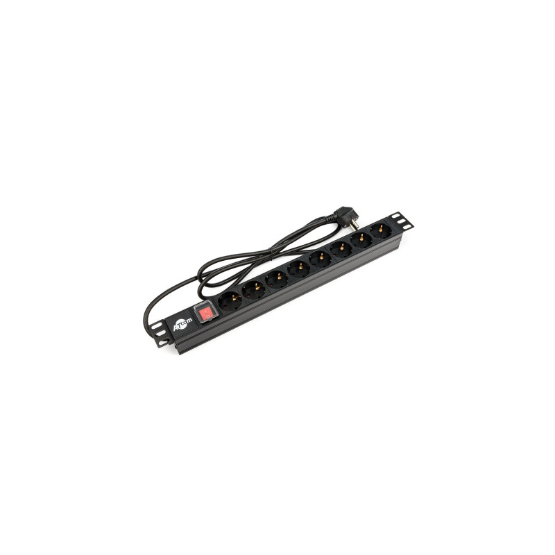 Силовий блок 19" 8 розеток, кабель 2.0m мідь 1.5мм, з вимикачем Atcom (AT1821)