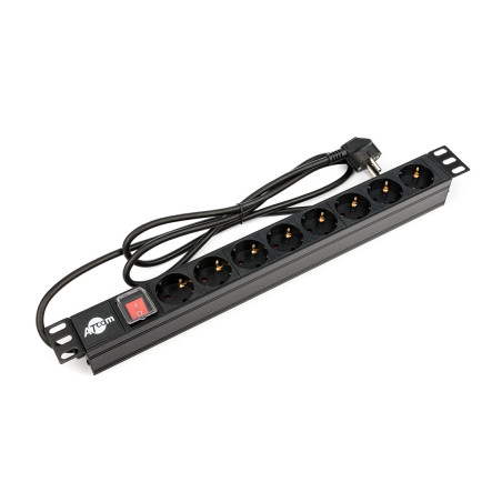 Силовий блок 19" 8 розеток, кабель 2.0m мідь 1.5мм, з вимикачем Atcom (AT1821)