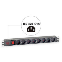 Силовий блок 19" 1U 8xSchuko, вимикач, С14 Kingda (KD-PDU-GM-1U-P8-C14)