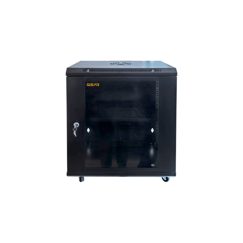 Шафа настінна GEAR 12U 19'' 600x600x600 мм, + полка 19", black (GWMSN-12U-600-600)