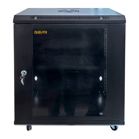 Шафа настінна GEAR 12U 19'' 600x600x600 мм, + полка 19", black (GWMSN-12U-600-600)