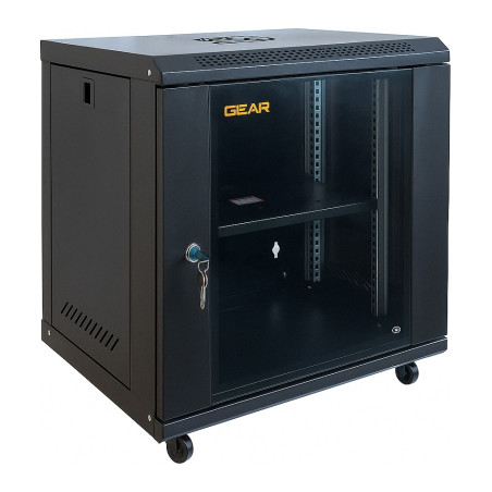 Шафа настінна GEAR 12U 19" 600x450x650 мм, + полка 19", black (GWMSN-12U-600-450)