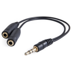 Кабель мультимедійний 3.5mm M to 2x3.5mm F 0.2m (4pin) Defender (63001)