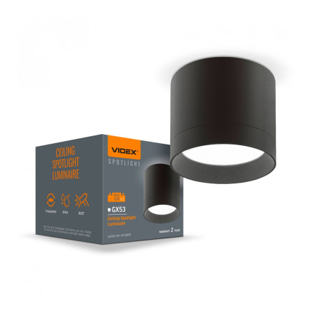 Світильник точковий Videx IP44 під лампу GX53 накладний Чорний (VL-SPF19A-B)