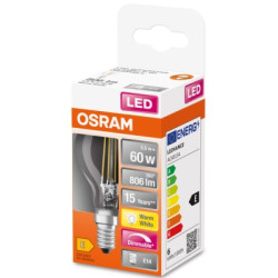 Лампочка Osram LED CL P60 DIM 6,5W/827 230V FIL E14 10x1 (4058075447875)