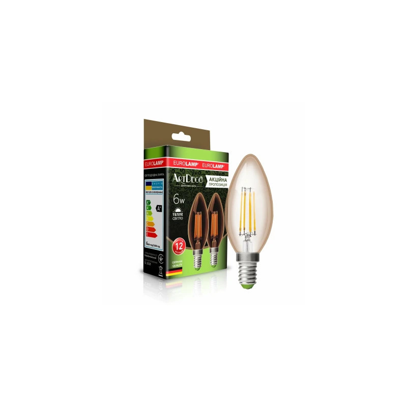 Лампочка Eurolamp LED CL 6W 620 Lm E14 3000K deco 2шт (MLP-LED-CL-06143(Amber))