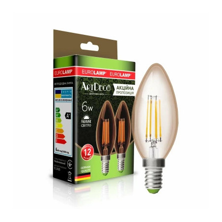 Лампочка Eurolamp LED CL 6W 620 Lm E14 3000K deco 2шт (MLP-LED-CL-06143(Amber))