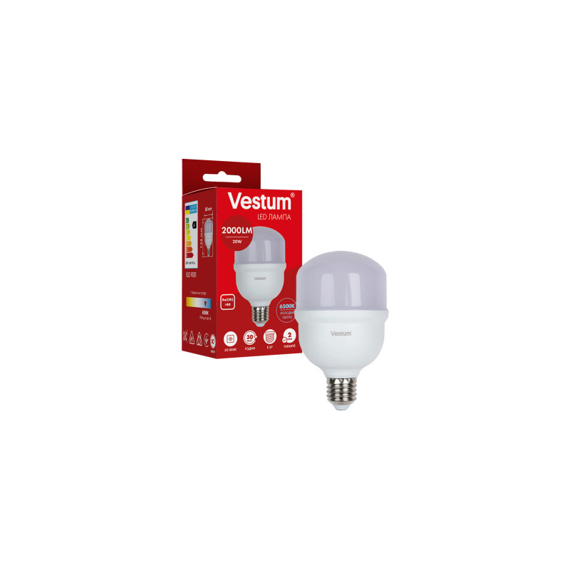 Лампочка Vestum LED T80 20W 6500K 220V E27 (1-VS-1607)