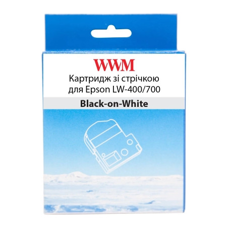 Стрічка для принтера етикеток WWM для Epson LW-400/700 12mm х 8m Black-on-White (WWM-SS12K)