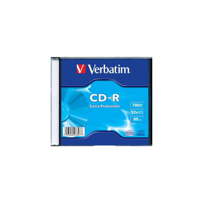 Диск CD Verbatim CD-R 700Mb 52x 1шт Slim Case (43347-1disk)