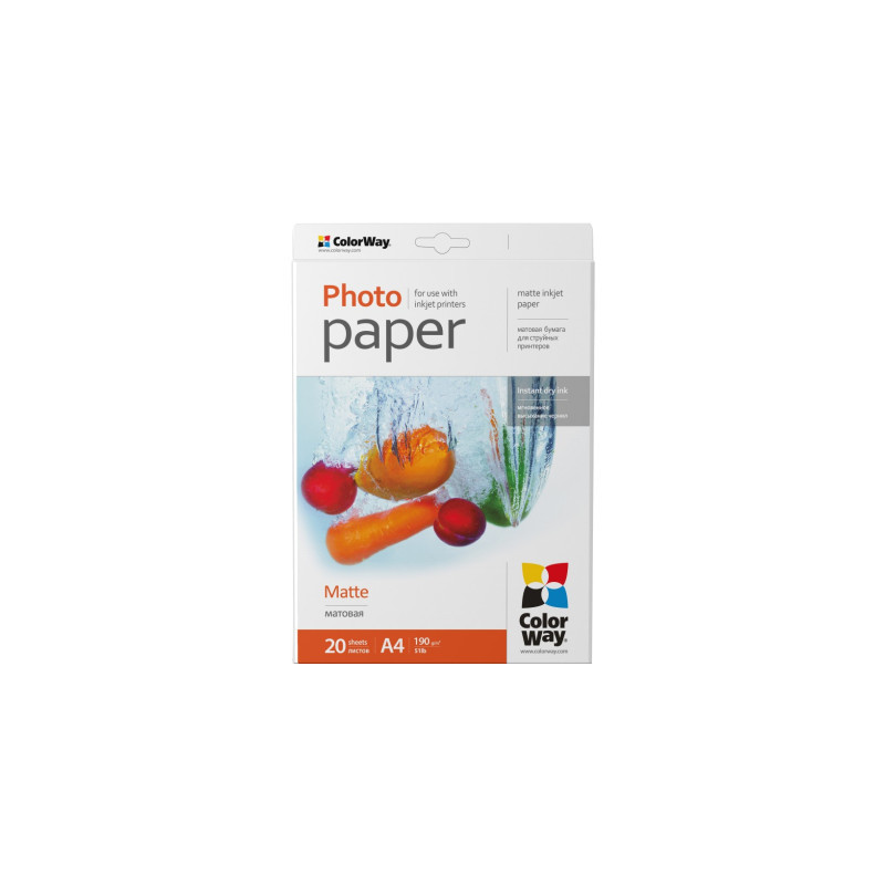 Фотопапір ColorWay A4 190г matte 20ст. (PM190020A4)