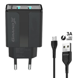 Зарядний пристрій Grand-X CH-15UMB (5V/2,1A + DC cable 2,4А USB - Micro USB 1m) Black (CH-15UMB)