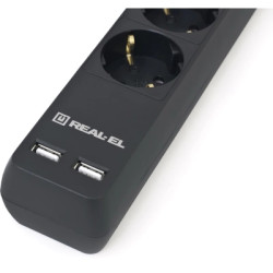 Мережевий фільтр живлення REAL-EL REAL-EL RS-6 PROTECT USB, 5m, black (EL122300018)