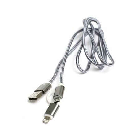 Дата кабель USB 2.0 AM to Lightning + Micro 5P 1.0m cotton PowerPlant (KD00AS1289)