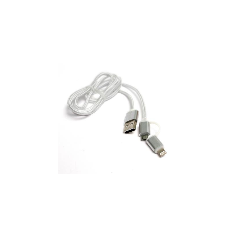 Дата кабель USB 2.0 AM to Lightning + Micro 5P 1.0m cotton PowerPlant (KD00AS1290)
