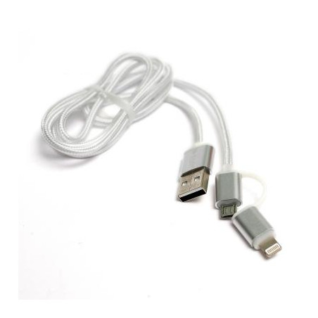 Дата кабель USB 2.0 AM to Lightning + Micro 5P 1.0m cotton PowerPlant (KD00AS1290)