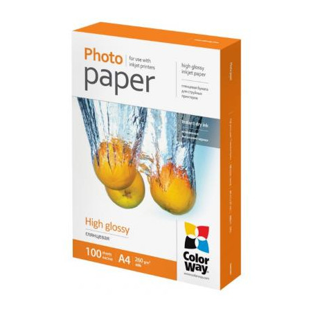 Фотопапір ColorWay A4 260г glossy 100ст, карт.уп. (PG260100A4)