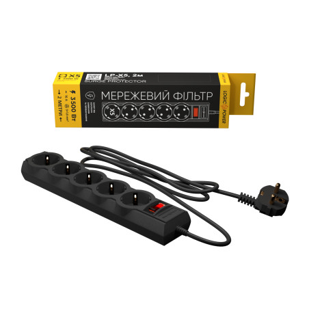 Мережевий фільтр живлення LogicPower LP-X5 PREMIUM, 2m black (9583)