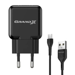 Зарядний пристрій Grand-X CH-03T USB 5V 2,1A Black + cable USB - Type C, Cu, 4A, TPE (CH-03T)