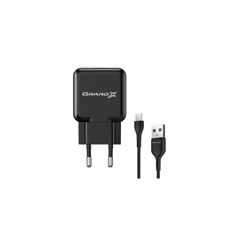 Зарядний пристрій Grand-X CH-03T USB 5V 2,1A Black + cable USB - Type C, Cu, 4A, TPE (CH-03T)