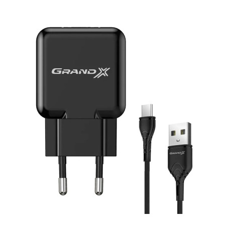 Зарядний пристрій Grand-X CH-03T USB 5V 2,1A Black + cable USB - Type C, Cu, 4A, TPE (CH-03T)