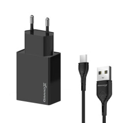 Зарядний пристрій Grand-X CH-15T 5V 2.1A 2USB Black + cable USB - Type-C (CH-15T)