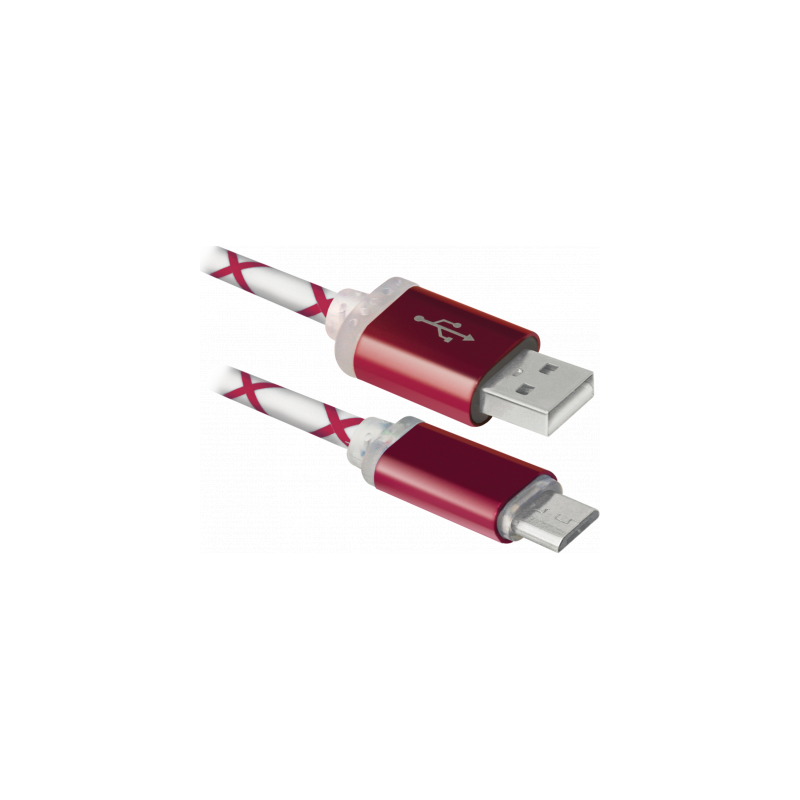 Дата кабель USB 2.0 AM to Micro 5P 1.0m RedLED backlight Defender (87556)