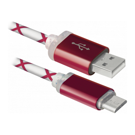 Дата кабель USB 2.0 AM to Micro 5P 1.0m RedLED backlight Defender (87556)