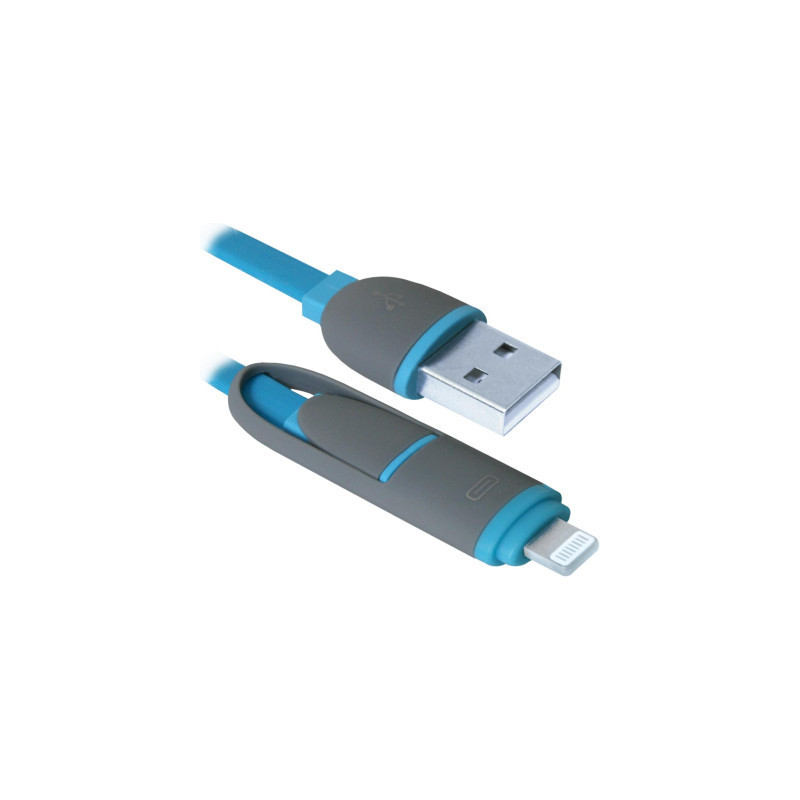 Дата кабель USB 2.0 AM to Lightning + Micro 5P 1.0m blue Defender (87487)