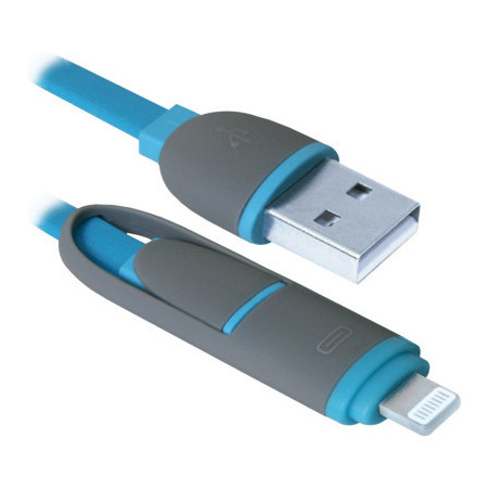 Дата кабель USB 2.0 AM to Lightning + Micro 5P 1.0m blue Defender (87487)
