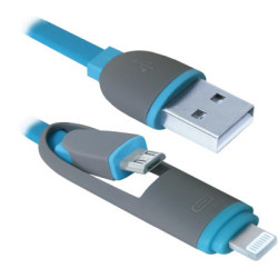 Дата кабель USB 2.0 AM to Lightning + Micro 5P 1.0m blue Defender (87487)