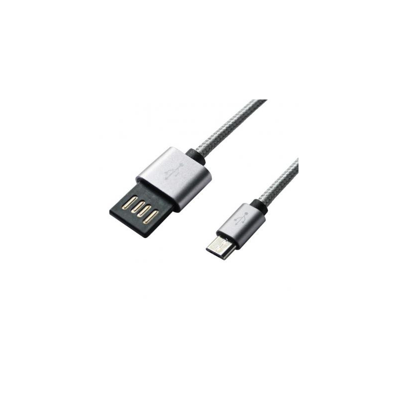 Дата кабель USB 2.0 AM to Micro 5P 1.0m Grey/Black Grand-X (FM02)