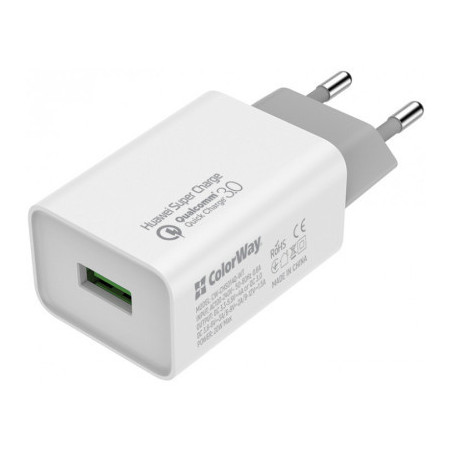 Зарядний пристрій ColorWay 1USB Huawei Super Charge/Quick Charge 3.0, 4A (20W) (CW-CHS014Q-WT)
