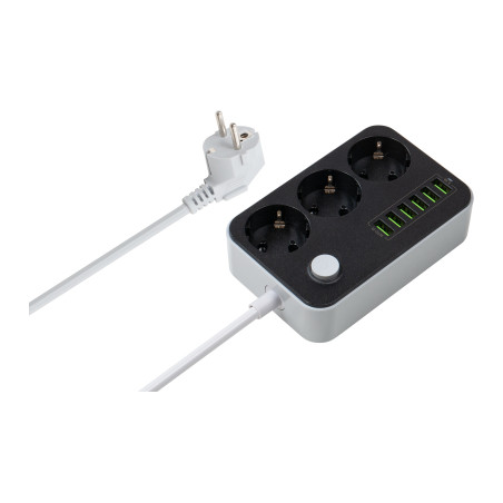 Мережевий фільтр живлення ColorWay CW-CHЕ36B, 3 розетки/6USB Black 1.8M (CW-CHE36B)