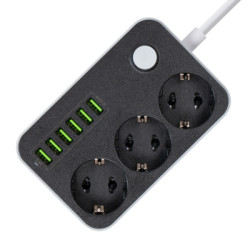 Мережевий фільтр живлення ColorWay CW-CHЕ36B, 3 розетки/6USB Black 1.8M (CW-CHE36B)