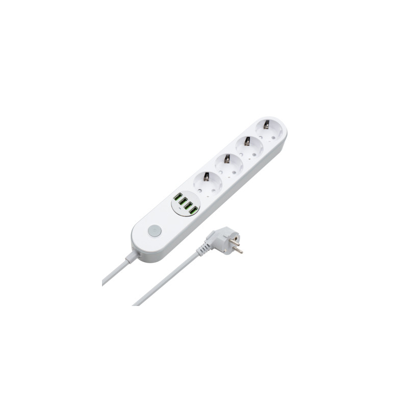 Мережевий фільтр живлення ColorWay CW-CHE44W, 4 розетки/4USB White 2M (CW-CHE44W)