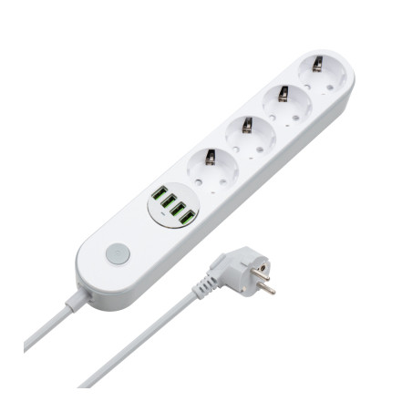 Мережевий фільтр живлення ColorWay CW-CHE44W, 4 розетки/4USB White 2M (CW-CHE44W)