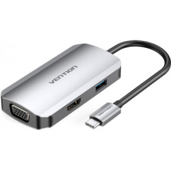 Концентратор Vention USB3.1 Type-C -- HDMI/VGA/USB 3.0/PD 100W Hub 4-in-1 (TOAHB)