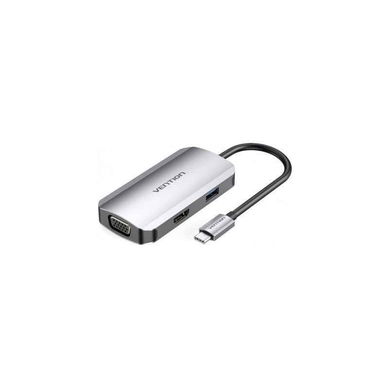 Концентратор Vention USB3.1 Type-C -- HDMI/VGA/USB 3.0/PD 100W Hub 4-in-1 (TOAHB)